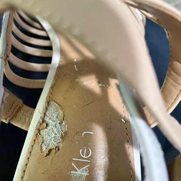 Calvin Klein SZ10 Color Block Open-toed Caged Heeled Sandals Grey/ Tan Stiletto - Picture 6 of 7